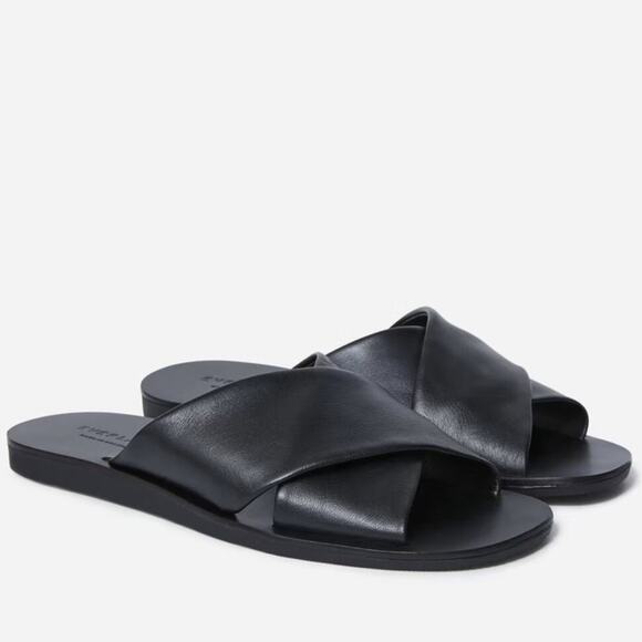 EVERLANE The Day Crossover Sandals Leather Black Flat Heel Slip On 7.5 NEW - Picture 7 of 7